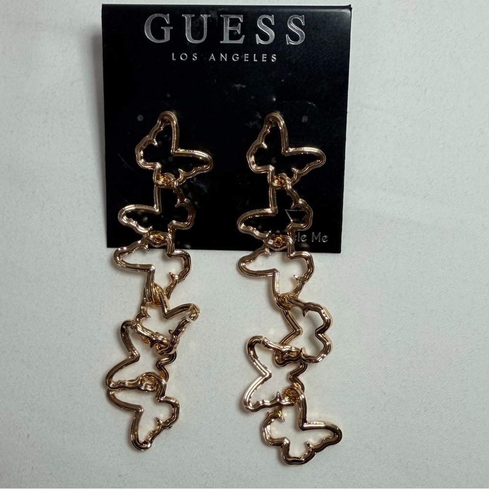 Guess Los‎ Angeles Gold-tone Butterfly Drop dangle Earrings